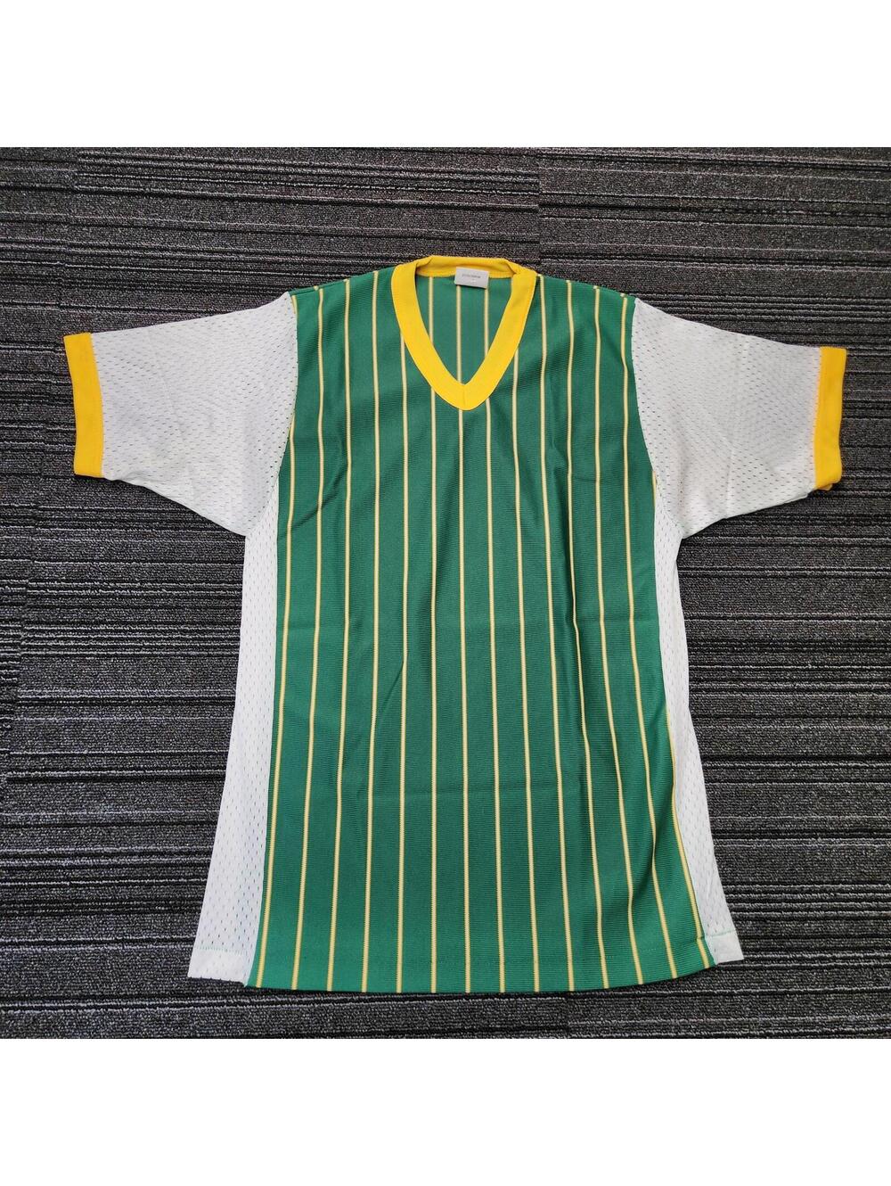 Vintage Le Mans Sports Apparel Soccer Jersey USA Made Green Yellow Striped Mesh